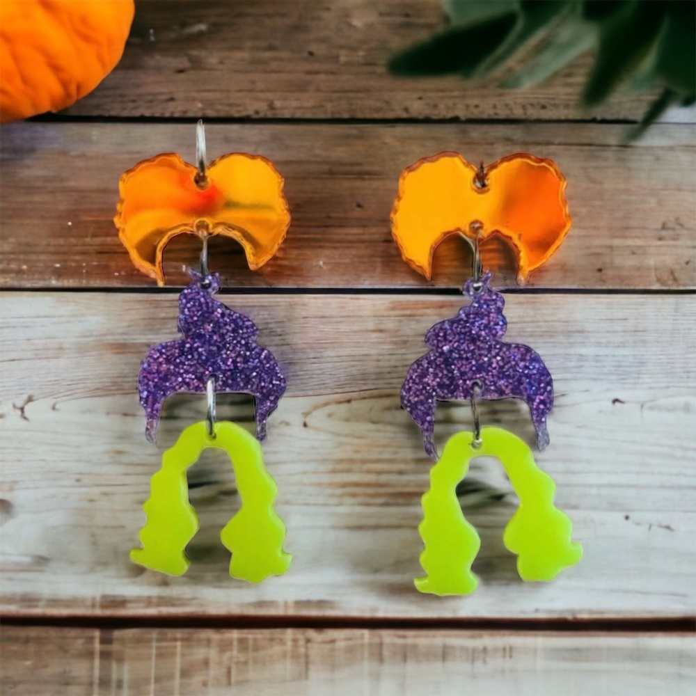 Hocus Pocus Halloween Sanderson Sisters Hair Silhouette Acrylic Earrings